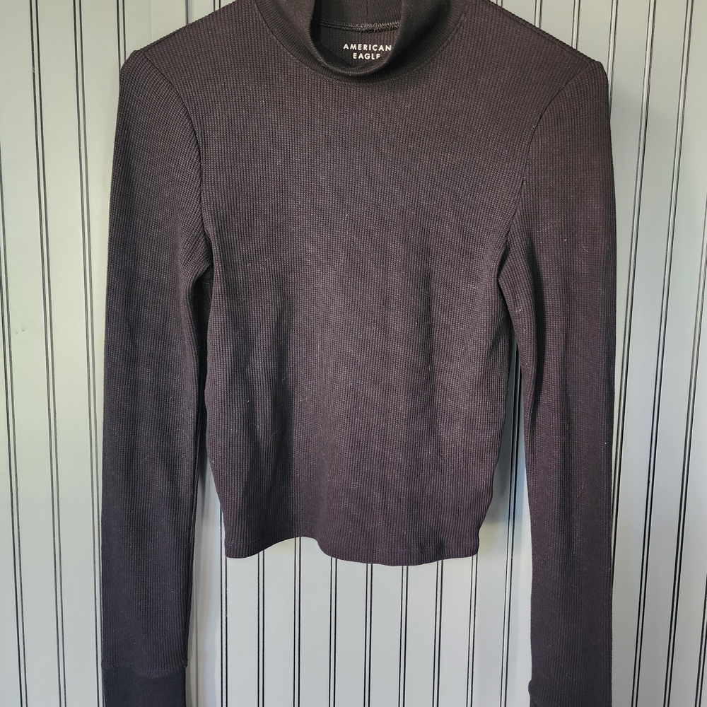 American Eagle Outfitters Women's Dark Gray Ribbed Sweatshirt